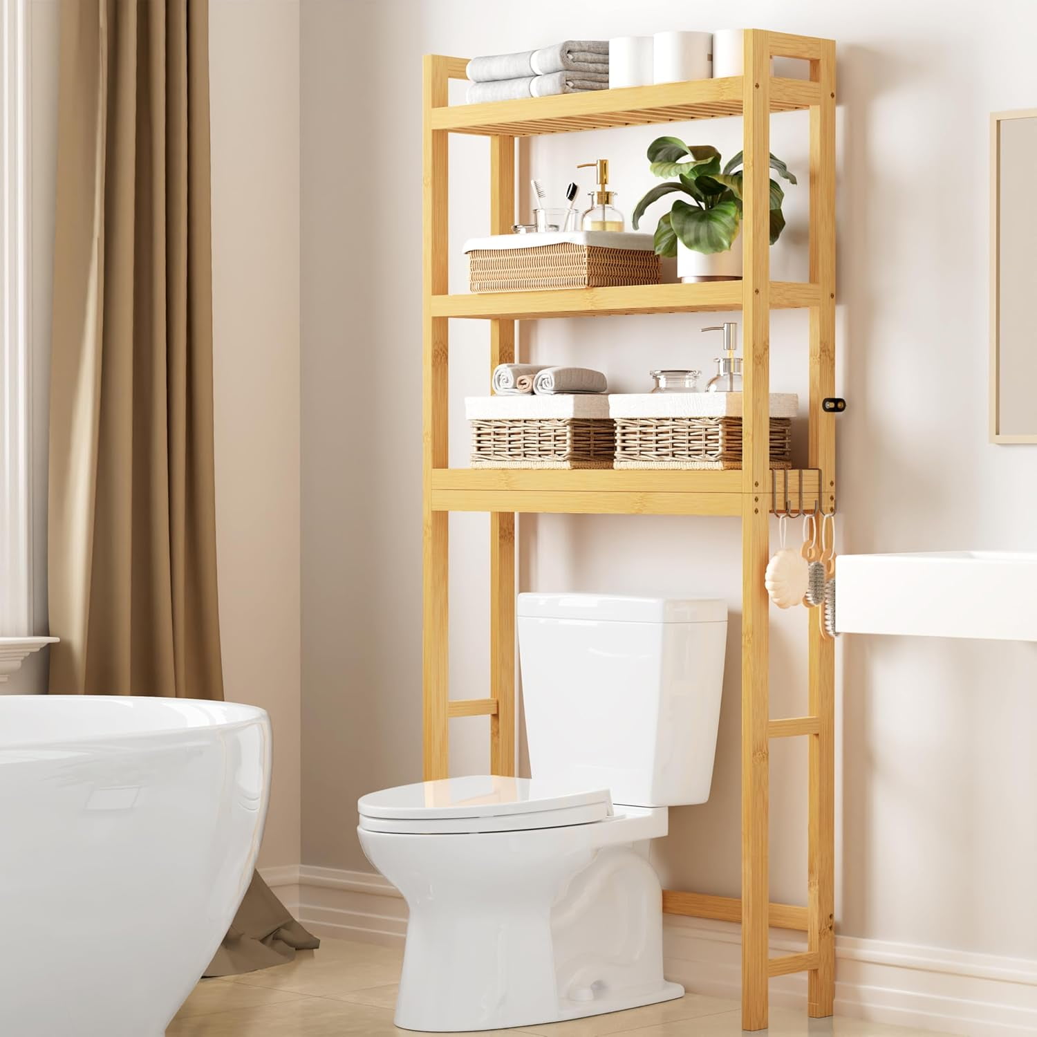Over The Toilet Storage Cabinet, 3-Tier Bamboo Bathroom Organizers with ...