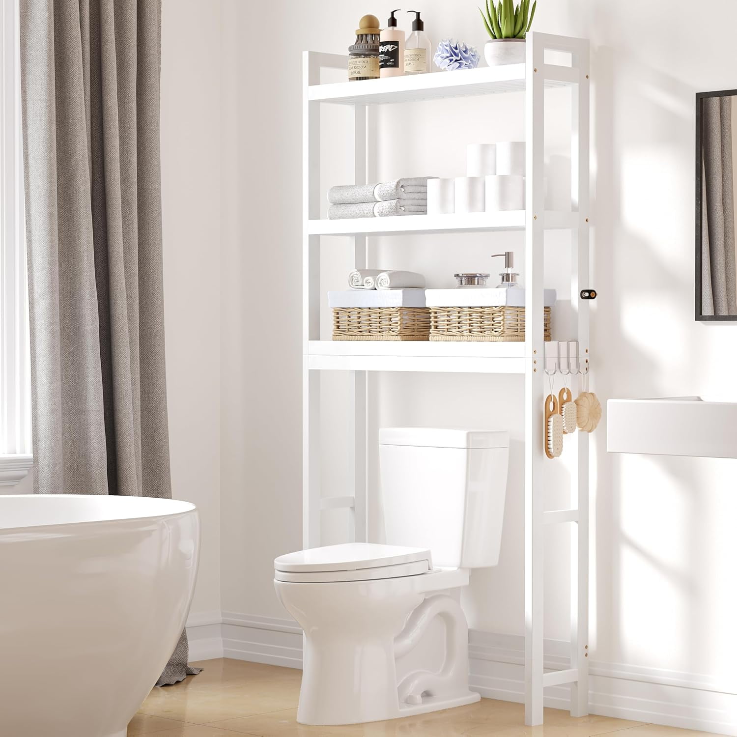 Over The Toilet Storage Cabinet, 3-Tier Bamboo Bathroom Organizers with ...