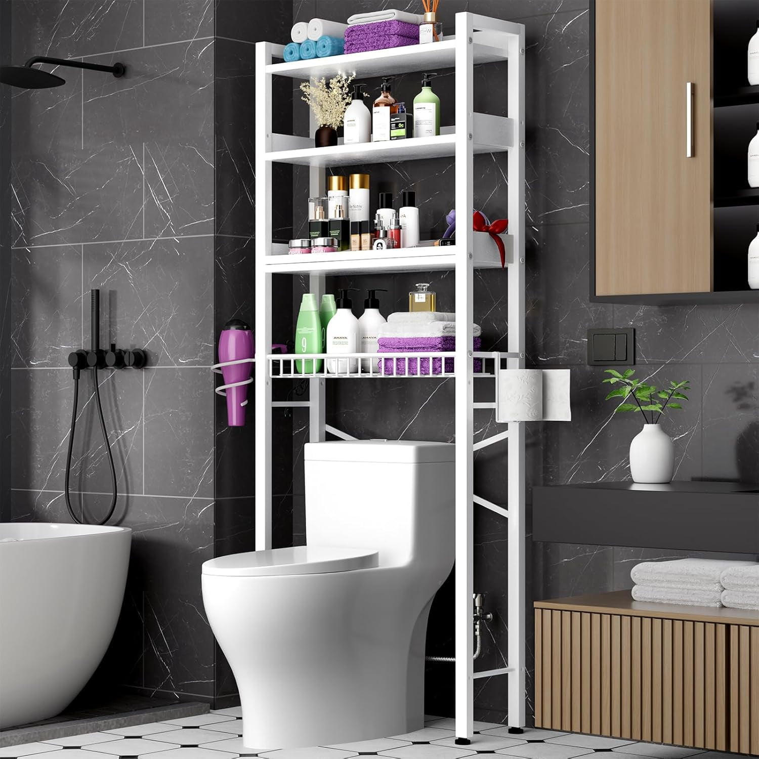 Over The Toilet Storage Cabinet,4 Tier Bathroom Organizer and Storage ...
