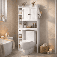 thumbnail image 1 of Over the Toilet Storage Cabinet, 66" H Bathroom Organizer Above the Toilet with 2 Doors & Adjustable Shelves, Space Saver for Bathroom, Laundry Rooms, White, 1 of 9