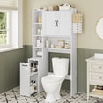 thumbnail image 1 of Over The Toilet Storage Cabinet, Bathroom Storage Cabinet with Open Compartments and Movable Double Storage Cabinet for Bathroom, Restroom, Laundry, White, 1 of 6