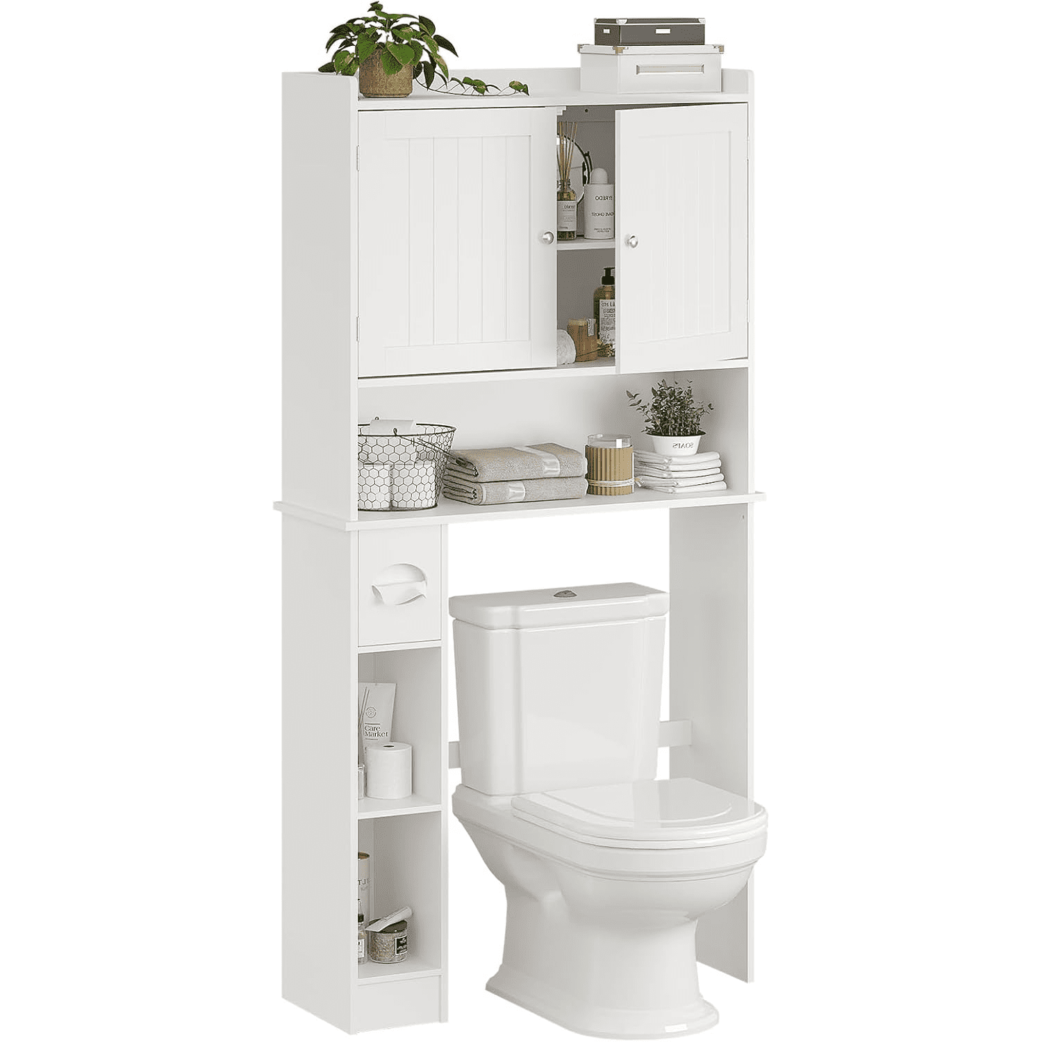 Over the Toilet Storage Cabinet with Farmhouse Sliding Barn Door Above Toilet Organizer Toilet Paper Holder Behind Toilet Shelf with  Adjustable Shelf for  Bathroom,Laundry Space Save