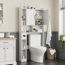 Vabches Over The Toilet Storage Cabinet, Farmhouse Storage Cabinet Over Toilet with 2 Barn Door & Toilet Paper Holder Stand，Home Space-Saving Toilet Rack for Bathroom, Restroom, Laundry