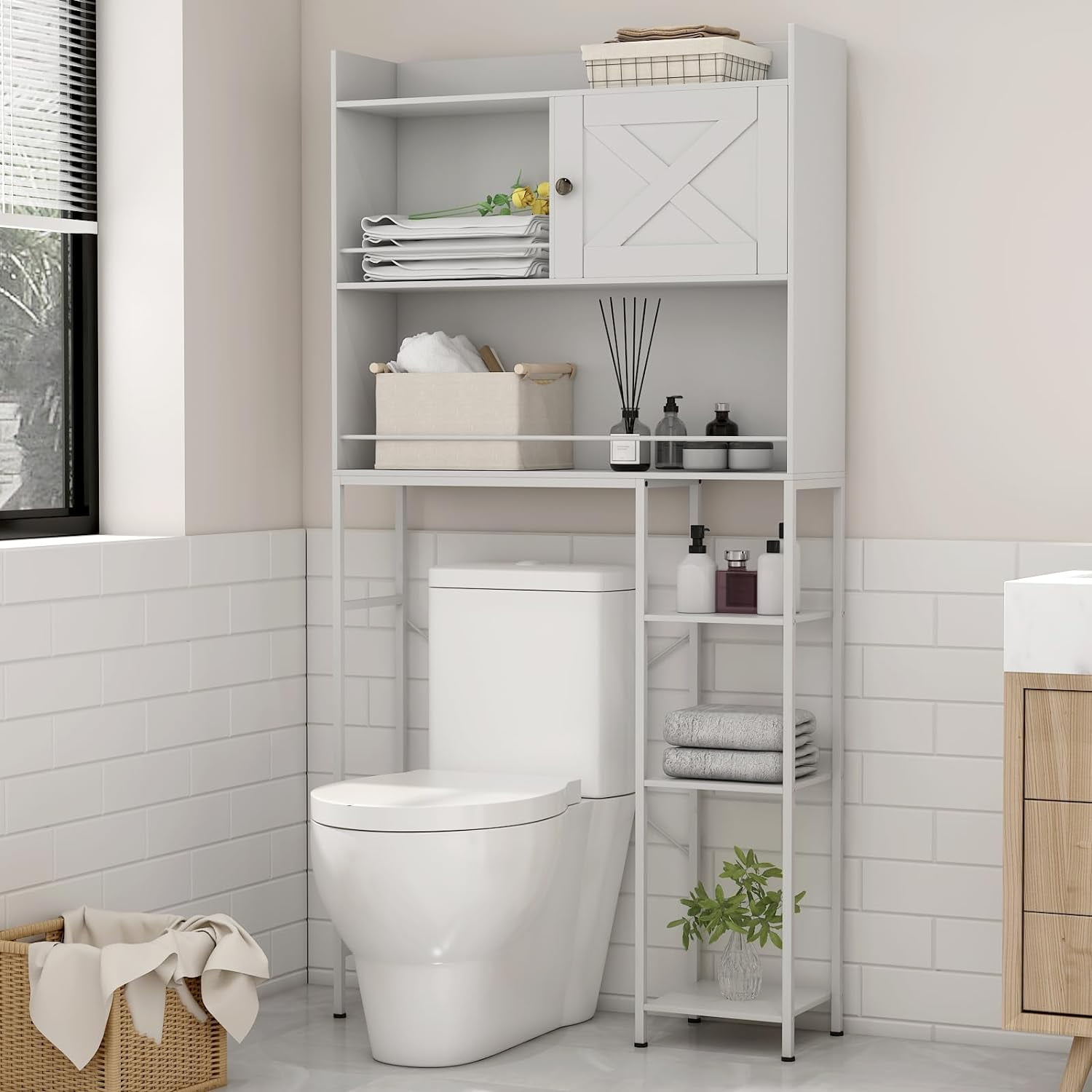 Toilet Storage MassStorage Bathroom Organizer with Barn Door
