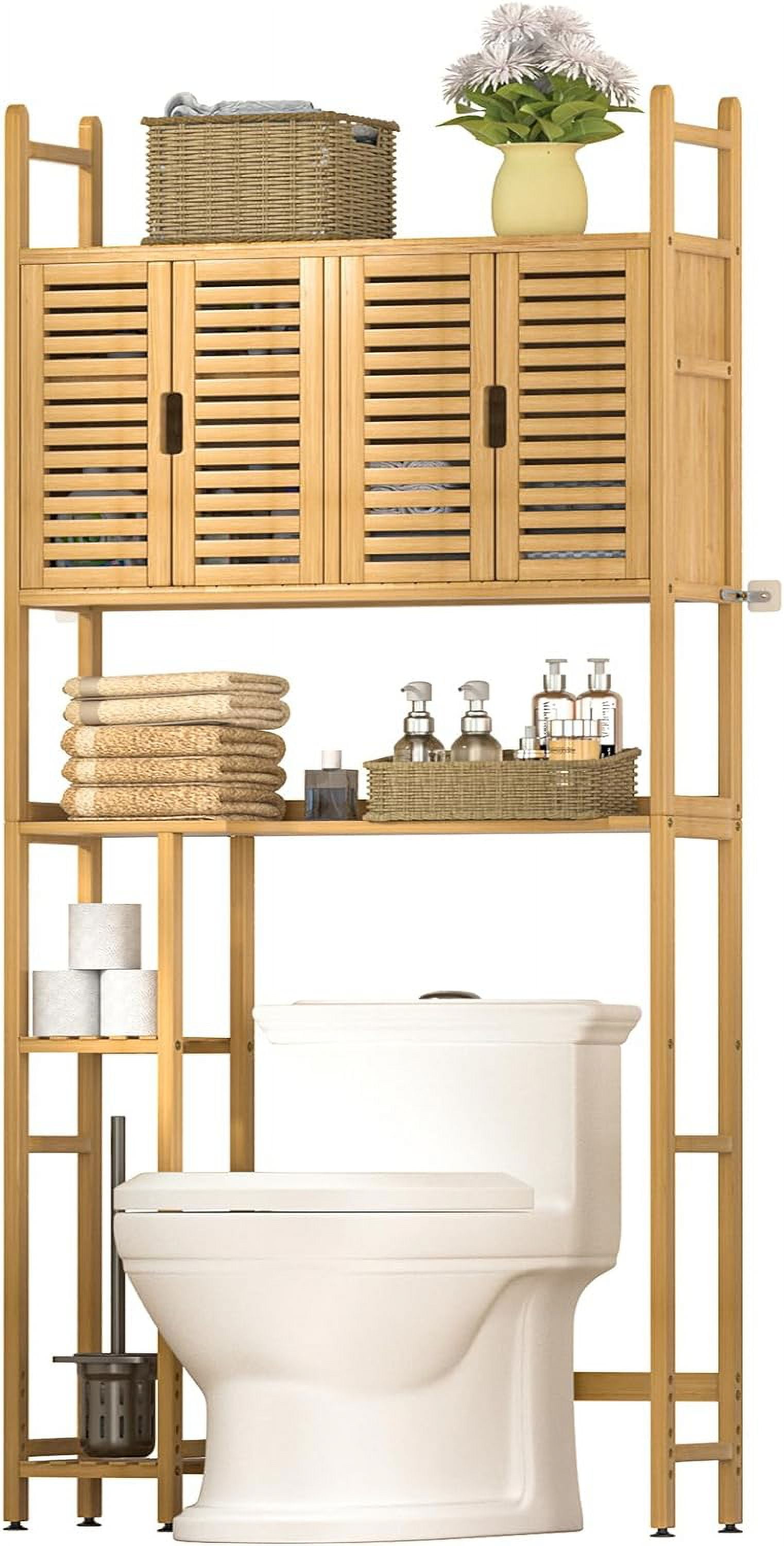 Over The Toilet Storage Cabinet with Paper Holder Stand,Bamboo Bathroom ...