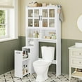 thumbnail image 1 of Over The Toilet Storage Cabinet with Pulley Small Bathroom Storage Cabinet, Space Saver W/Adjustable Shelf & Glass Doors for Bathroom, Restroom, Laundry (Frosted Mirror-Type B), 1 of 9
