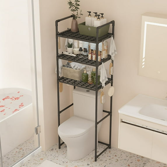Over the Toilet Storage Cabinet Rack 3 Tier Bathroom Organizers and Storage with Hooks Bathroom Organizer Shelf Space Saving Bathroom Storage Decor Balcony Plant Stand Tissue Holder for Bathroom