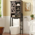 thumbnail image 1 of Over the Toilet Storage Cabinet with Sliding Barn Door, Over Toilet Bathroom Organizer with Adjustable Shelves and Metal Frame, Farmhouse Space Saver the Toilet Rack (Brown), 1 of 10