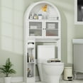 thumbnail image 1 of Over The Toilet Storage Cabinet, Over Toilet Cabinet 3-Tier Adjustable Shelves with Acrylic Doors, Freestanding Bathroom Organizer for Toiletries & Towels, Modern Arched Design White, 1 of 7