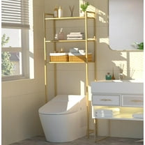 Over The Toilet Storage, Metal 3-Tier Over-The-Toilet Bathroom Organizer Rack, Tempered Glass Shelves, Space-Saving, for Bathroom, Restroom, Laundry, Modern Style, Golden
