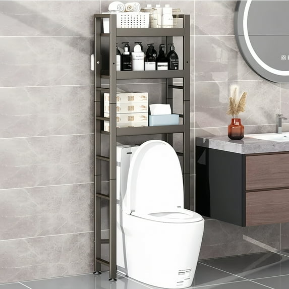 ZHUISAMHOM Over The Toilet Storage Shelf, 3 Tier Freestanding Bathroom Organizers and Storage, Above Toilet Space Saver Rack with Adjustable Shelves, Fits Most Toilets, Gray