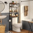 thumbnail image 1 of Over The Toilet Storage Rack, 4 Tier Bathroom Organizer Over Toilet, Freestanding Space Saver Toilet Stand with 2 Hooks, Bathroom Storage Shelf, Easy to Assemble, Rustic Brown, 1 of 8