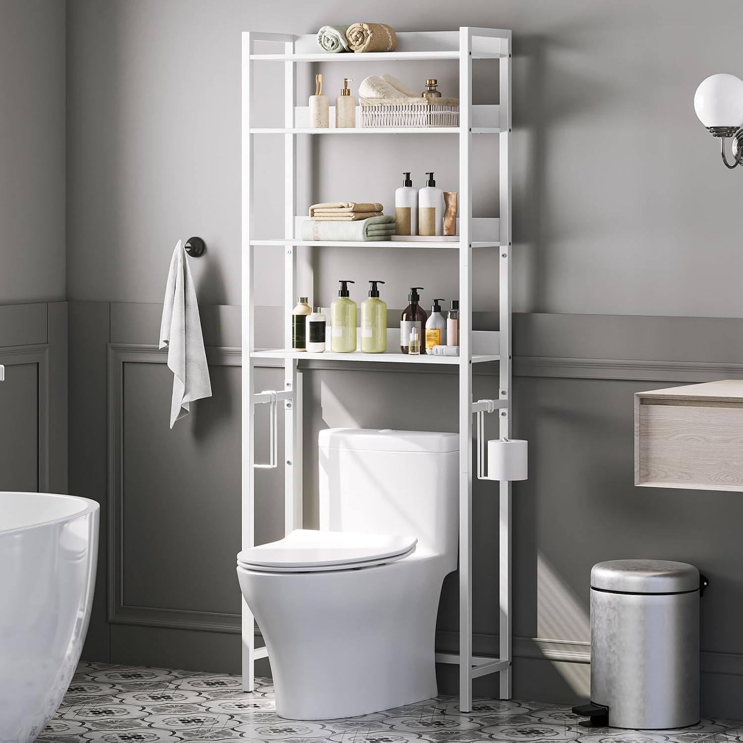 Over The Toilet Storage Rack, 4 Tier Bathroom Organizer Over Toilet ...