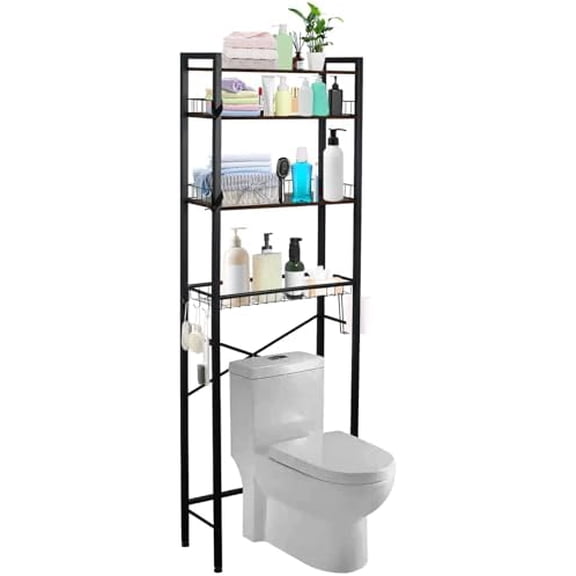 Over The Toilet Storage Rack, 4 Tier Freestanding Space Saver Bathroom Shelf, Adjustable Bathroom Stand Organizer with Paper Holder and 3 Removable Hooks$$Home Decor, Kitchen, & Other