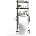 thumbnail image 1 of Over The Toilet Storage Shelf, 3-Tier Bathroom Organizer with Toilet Paper Holder and 3 Hooks, Freestanding Shelving for Restroom, Laundry, and Balcony ,black, 1 of 7