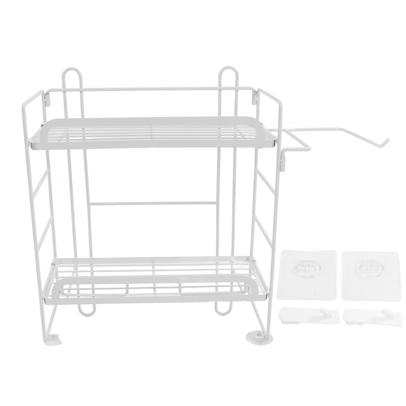 Toilet Storage Shelves Iron Wall Mounted 2 Layers Foldable Grid Home Decoration with Hooks for