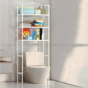 Over The Toilet Storage 3-Tier Over Toilet Bathroom Organizers with 4 Hooks and Adjustable Feet Pad, Space Saver above Toilet Shelf Rack for Bathroom, Restroom, Laundry