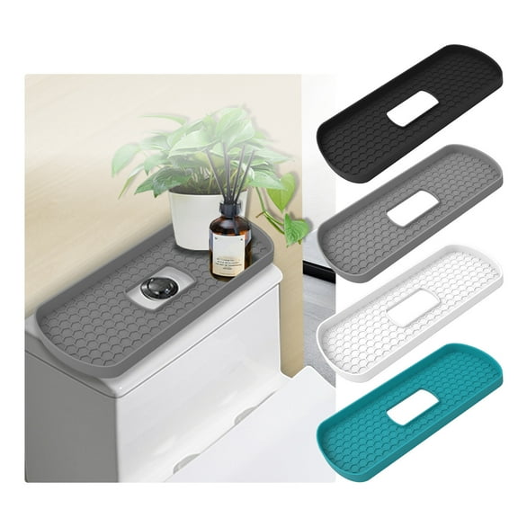 Toilet Storage Tray | Silicone Bathroom Faucet Shelf | Drainage Tray Organizer – Foldable, Non-Slip, Large Capacity 14x6in | Black Gray White Green | 1 Piece