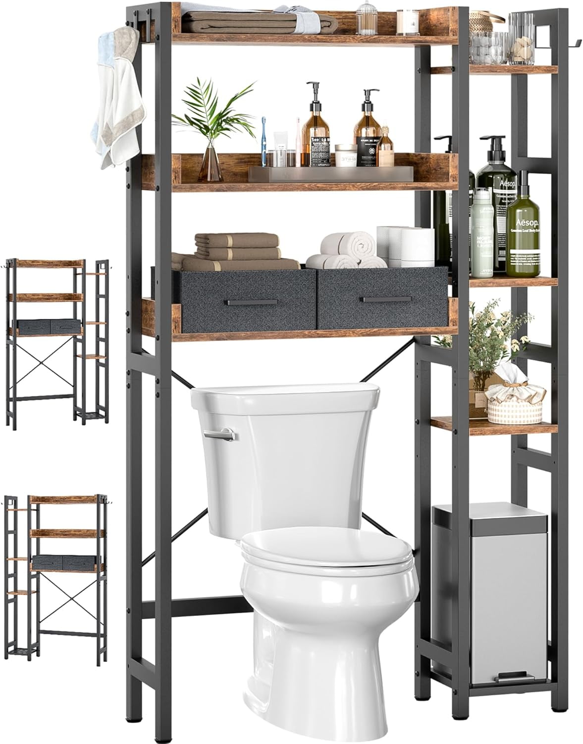 Over the Toilet Storage Upgraded version with 2 Drawers 7 Tier Bathroom ...