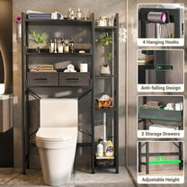 Over the Toilet Storage Upgraded version with 2 Drawers 7 Tier Bathroom Organizer with Adjustable Shelf Freestanding Space Saver above Toilet Stand with 4 Hooks Metal Bathroom Organizer Black
