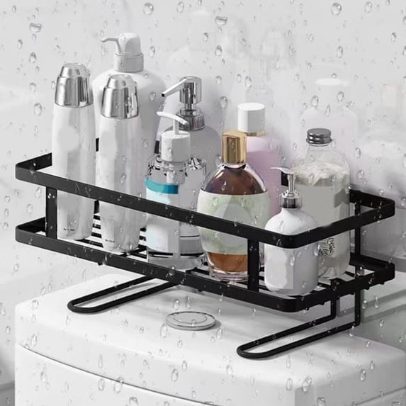 Toilet Tank Storage Rack - Iron Bathroom Shelf Organizer, Over the Toilet Storage & Shower Storage Rack, White/Gray, Multifunctional for Restroom (12.6x6.1x2.8in)