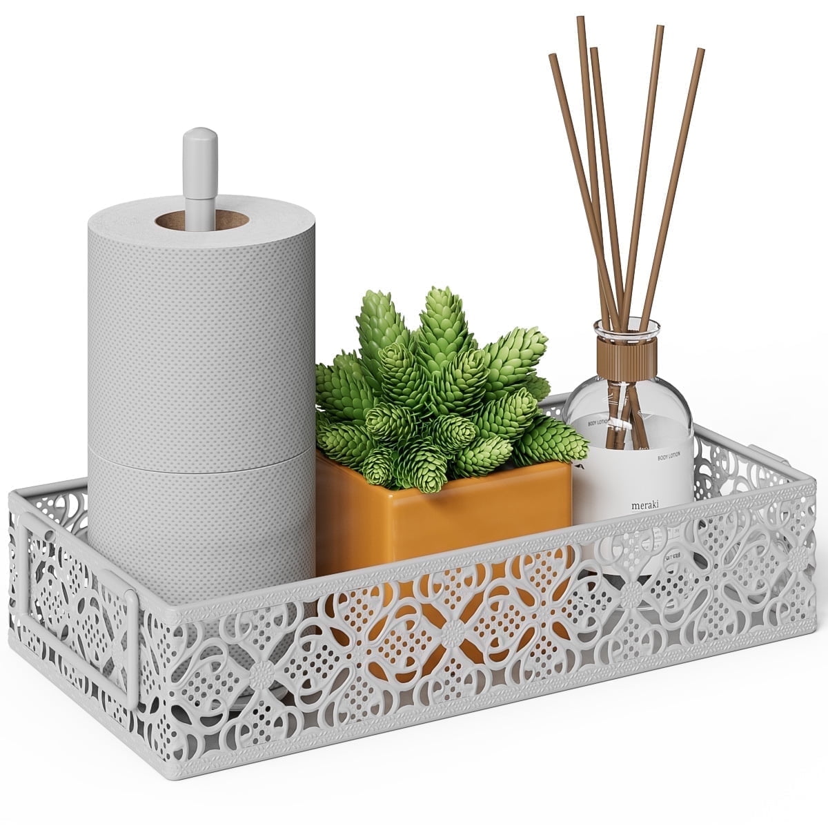 Toilet Tank Topper Paper Basket - White Bathroom Basket Decor Box with Magnetic Paper Towel Holder for Organizing