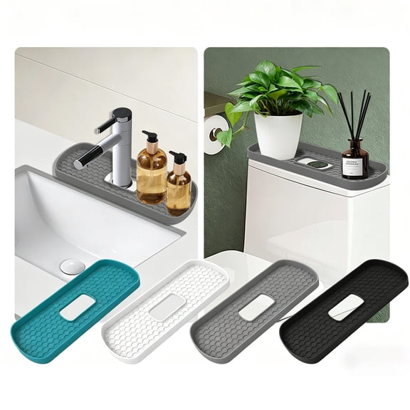 Toilet Tank Tray, Bathroom Silicone Storage Rack for Toilet Bowl, Toilet Tank Basket Organizer, Top of Toilet Storage Tray