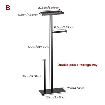 Toilet Tissue Roll Paper Holder Free Standing For Bathroom With storage Tray 2 poles