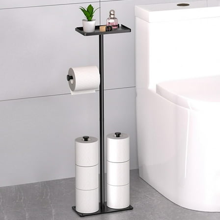 Toilet Tissue Roll Paper Holder Free Standing For Bathroom With storage Tray 3 poles