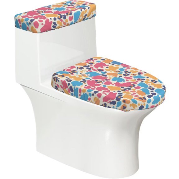 Toilet Trim Two-Piece Set With Reusable Elastic Edges For Easy Cleaning And Maintenance For Most Toilets Leopard Print Pattern Rainbow_3