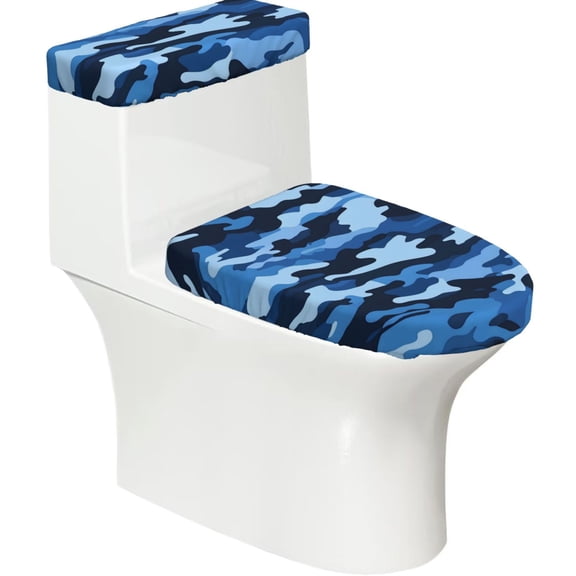Toilet Trim Two-Piece Set With Reusable Elastic Edges For Easy Cleaning And Maintenance For Most Toilets Vector Camouflage Pattern Blue_1