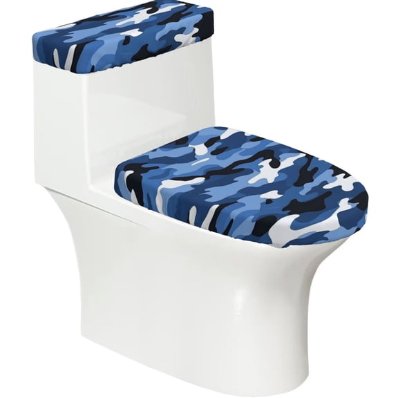 Toilet Trim Two-Piece Set With Reusable Elastic Edges For Easy Cleaning And Maintenance For Most Toilets Vector Camouflage Pattern Blue_2
