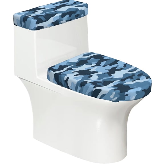 Toilet Trim Two-Piece Set With Reusable Elastic Edges For Easy Cleaning And Maintenance For Most Toilets Vector Camouflage Pattern Blue_3