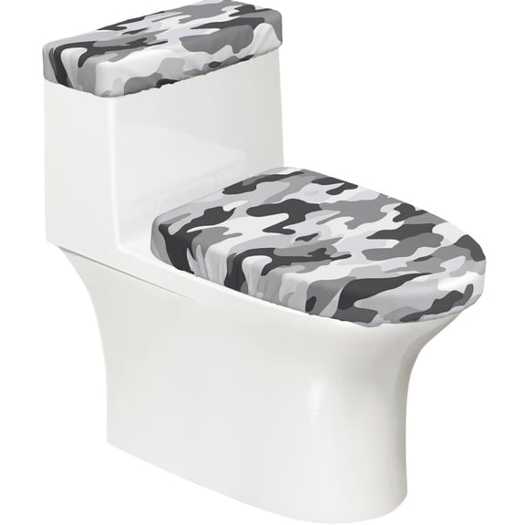 Toilet Trim Two-Piece Set With Reusable Elastic Edges For Easy Cleaning And Maintenance For Most Toilets Vector Camouflage Pattern Gray_2