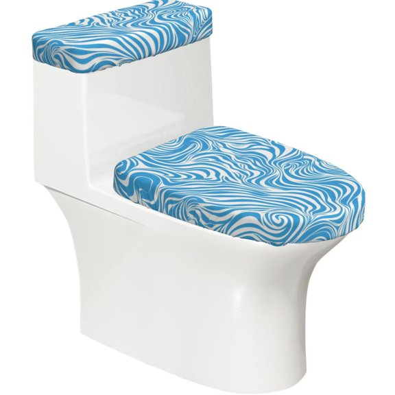 Toilet Trim Two-Piece Set With Reusable Elastic Edges For Easy Cleaning And Maintenance For Most Toilets Zebra Print Style Lightblue_1