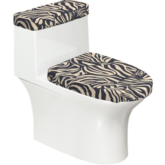 Toilet Trim Two-Piece Set With Reusable Elastic Edges For Easy Cleaning And Maintenance For Most Toilets Zebra Print Style Navy_4