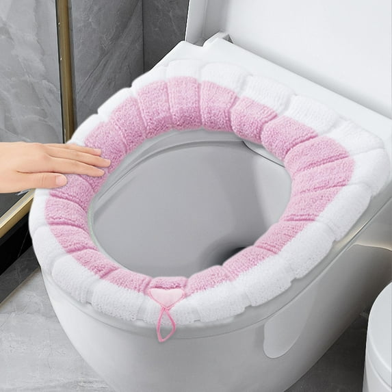 Toilet Warmer Seat Cover Clearance, Household Universal Toilet Seat Thickened With Handle Winter Toilet Ring Washable Sets Wear Knitted Toilet Seat