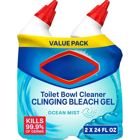 Toilet cleaner, powerful absorbent bleach gel, kills 99.9% of bacteria and viruses, ocean mist scent, 24 fl oz, 2-pack