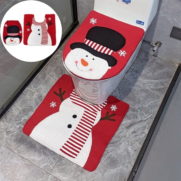 Toilet mat,Accessories Christmas Snowman Santa Deer Toilet Seat Cover And Rug Set Christmas Bathroom Decorations