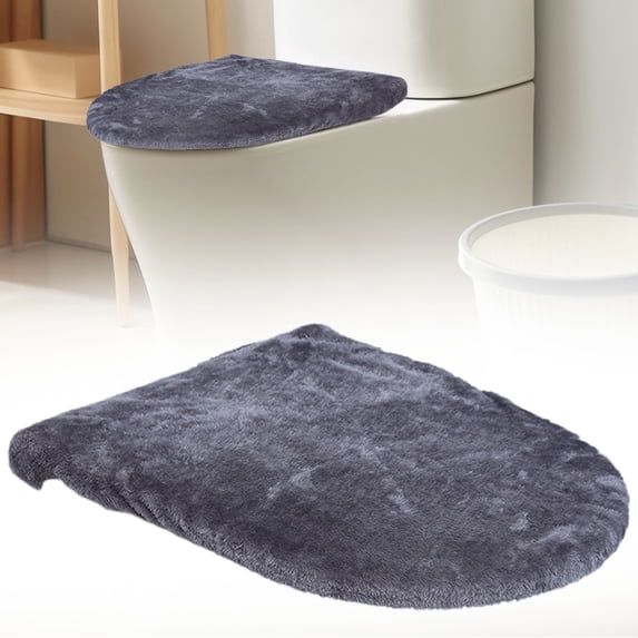 Toilet mat,Solid Color Toilet Lid Cover: Plush Elastic Non Material Washable Fit