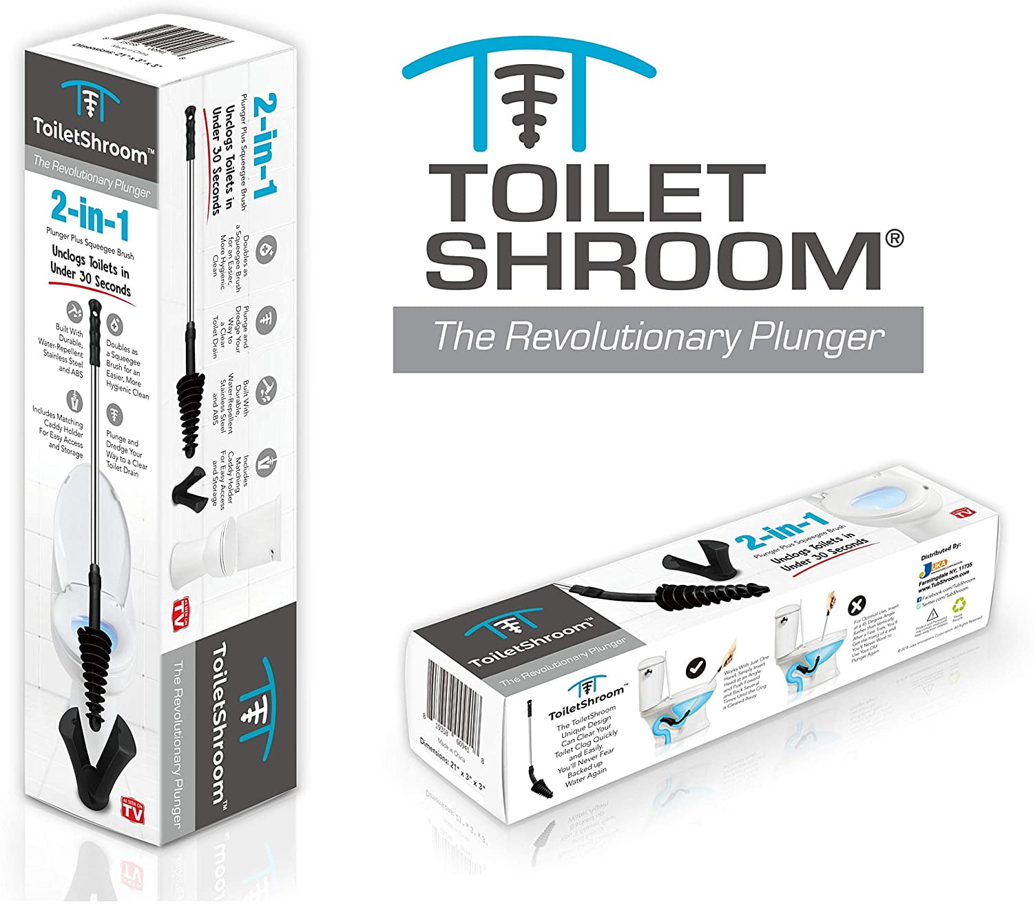 Toiletshroom Toilet Plunger with Holder 21 in. L x 3 in. D