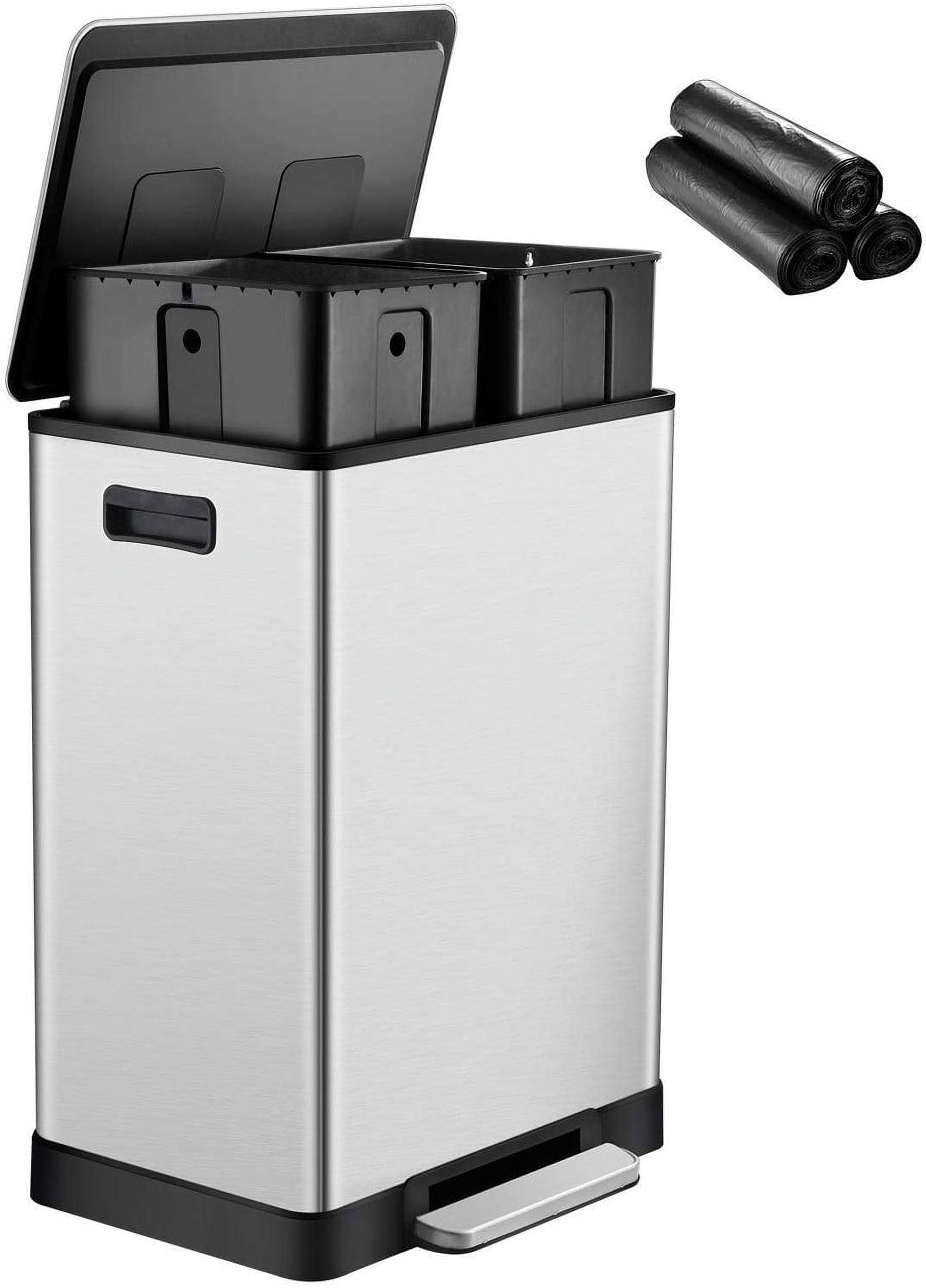 Stainless Steel Dual Compartment Step Trash Can with Soft Close Lid