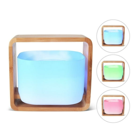 ToiletTree Products Aromatherapy 100% Wooden Bamboo and Glass Essential Oil Diffuser, Color-Changing, 1200 ml Capacity