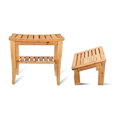 ToiletTree Products Bamboo Bench with Foot Stool - High-Quality Shower Stool and Foot Stool for the Bathroom or Spa - Stylish Shower Chair for Bathroom Accessories
