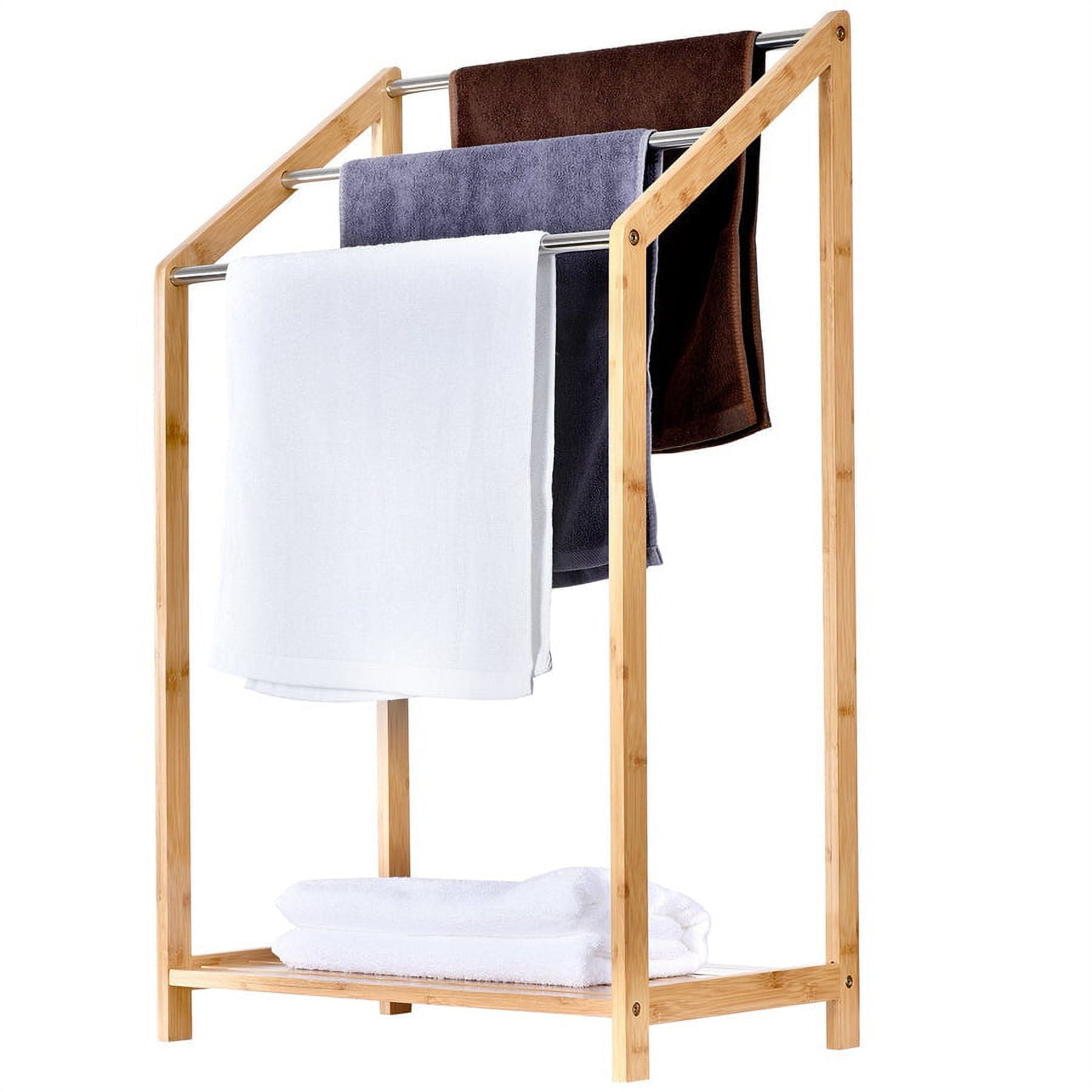 Bamboo 3-Tier Freestanding Towel Rack with Shelf