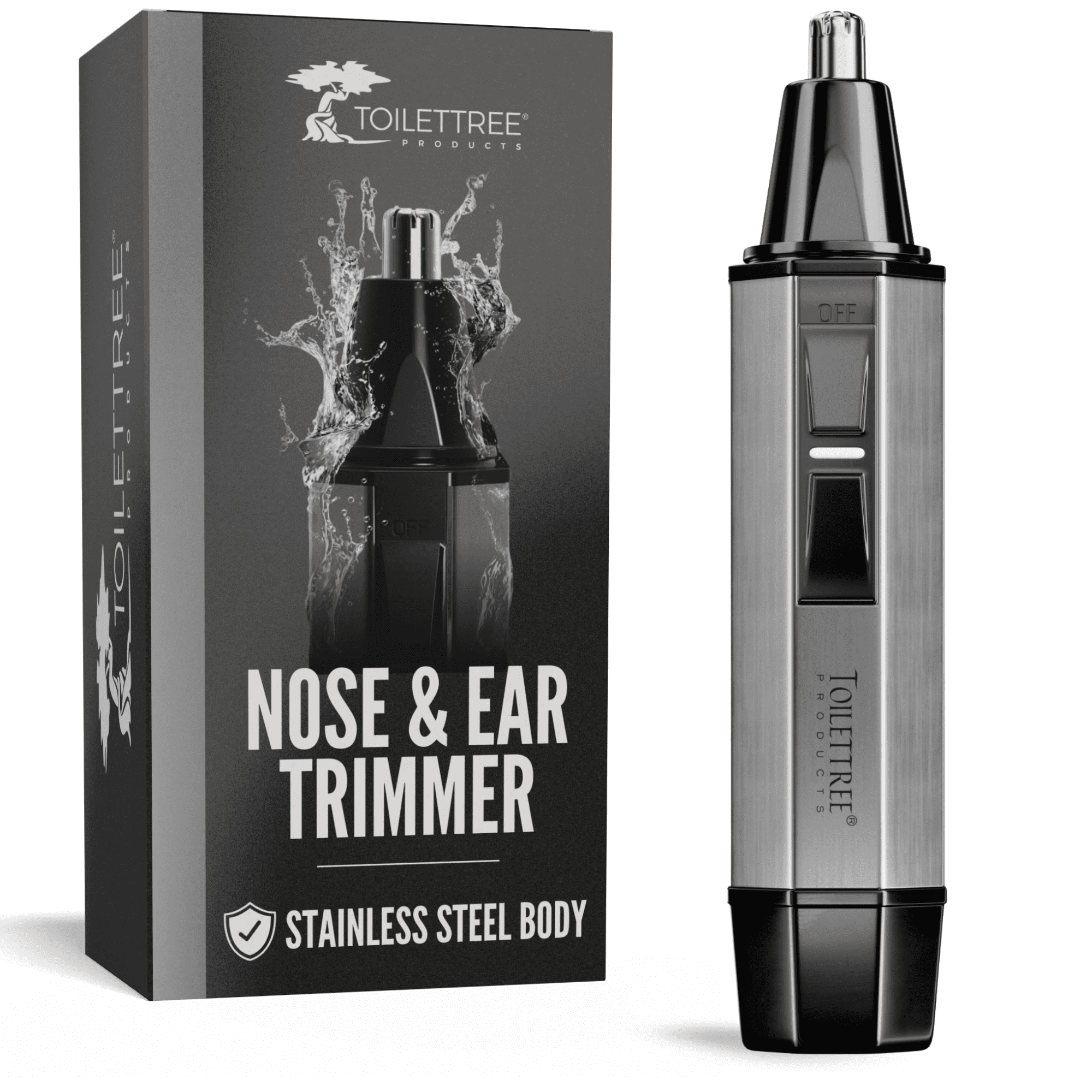 ToiletTree Products Nose Hair Trimmer with LED Light - Stainless Steel, Heavy-Duty Casing - High-Quality Ear & Nose Hair Trimmer - Men's Grooming Trimmer for Beard, Eyebrows, and Ears