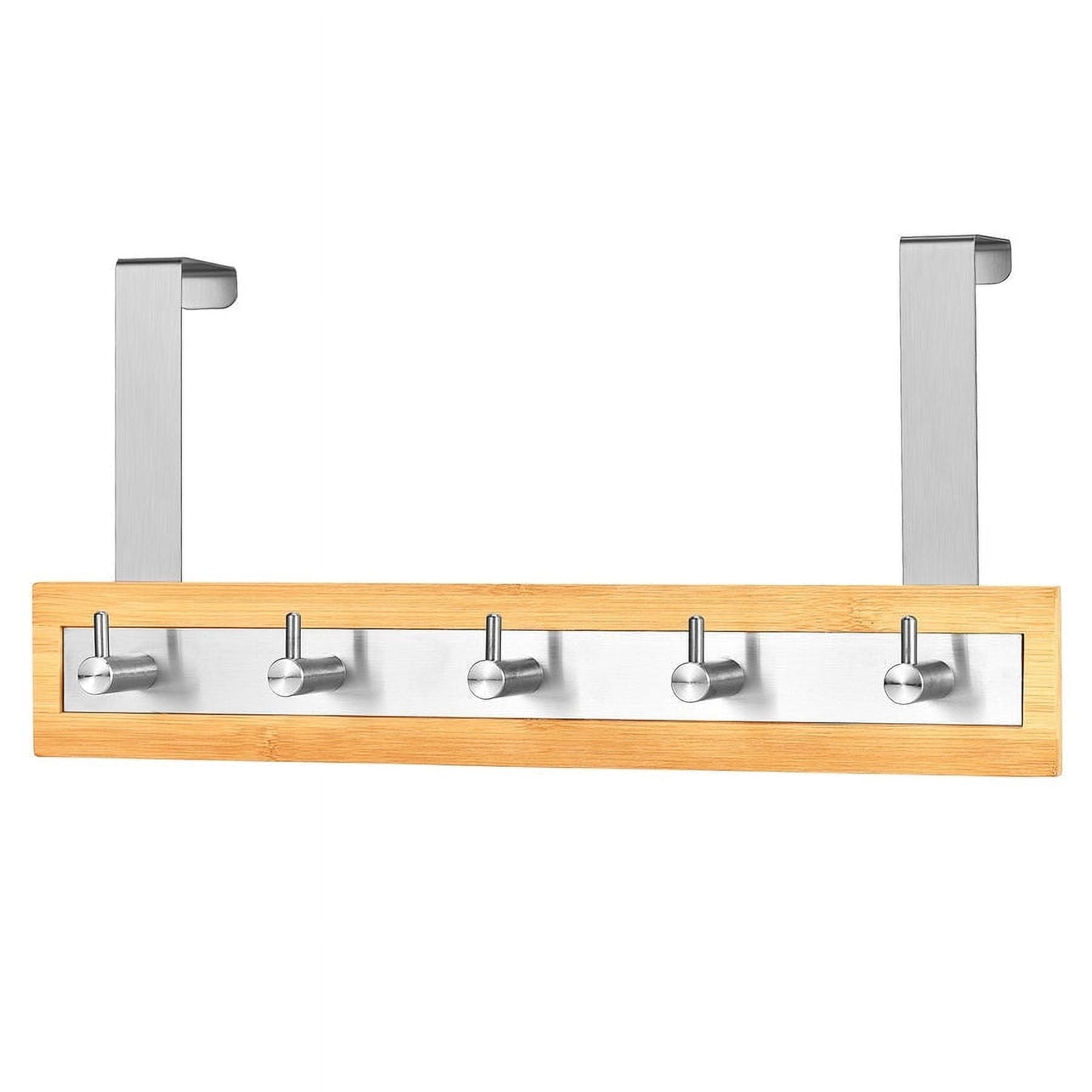 Bamboo and Stainless Steel Over-the-Door 5-Hook Rack