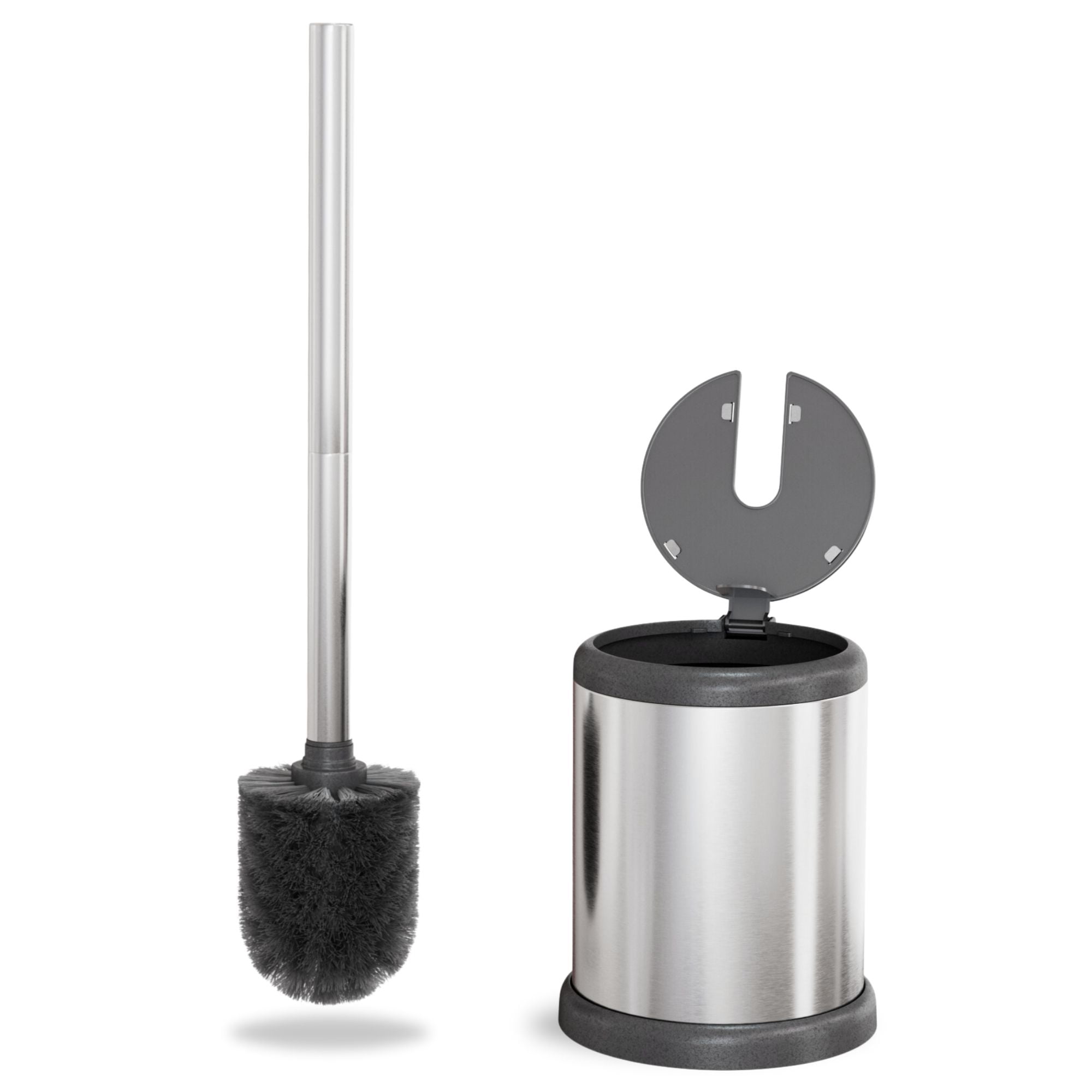 Chrome Stainless Steel Toilet Brush with Holder and Lid