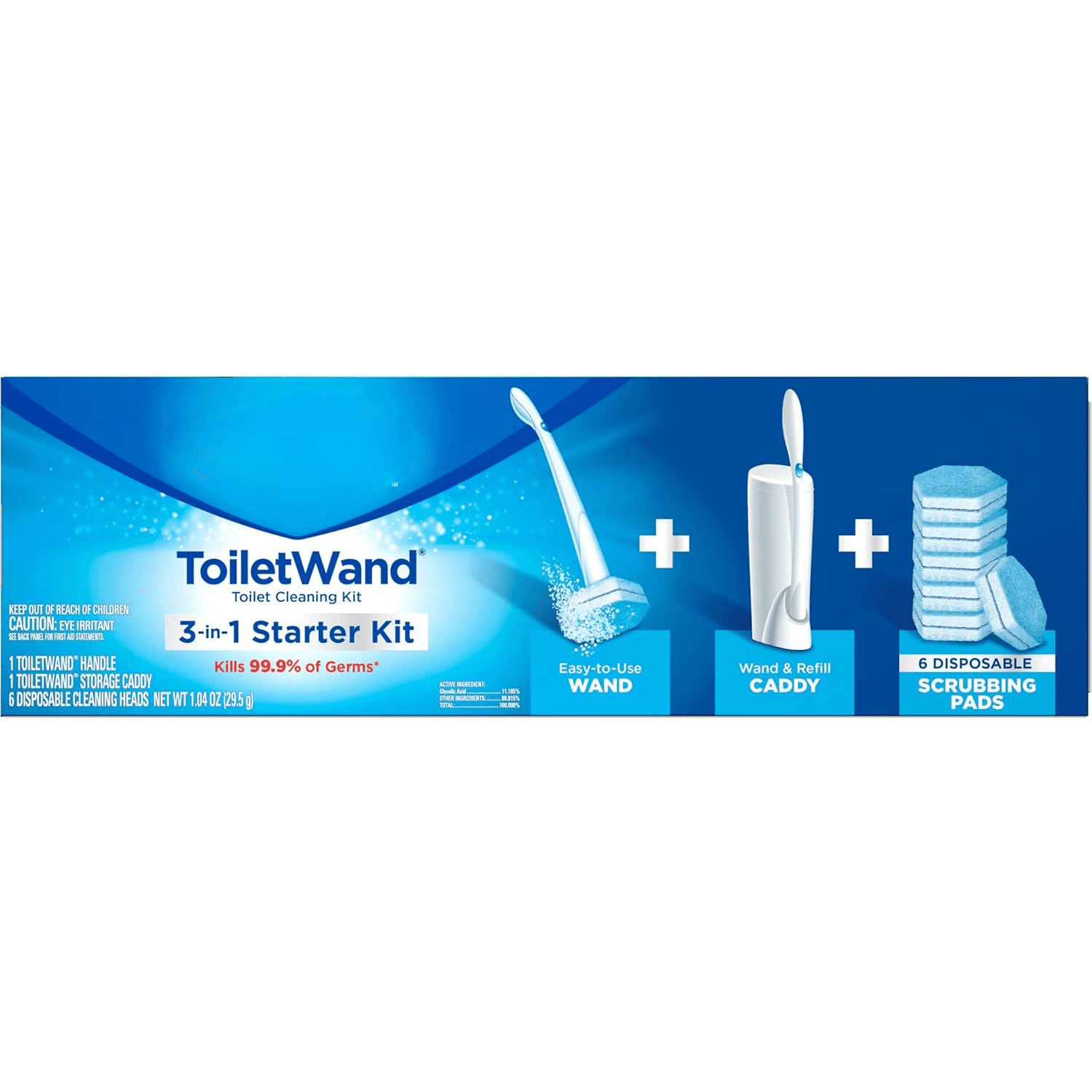 ToiletWand Disposable Toilet Cleaning System - ToiletWand Storage Caddy and 6 Refill Heads