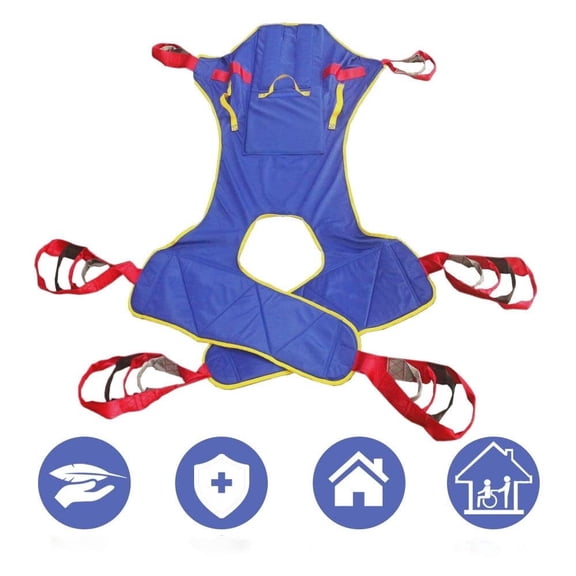 Toileting Patient Lift Sling, Split Leg with Commode Opening, Full Body Support with Head and Back Rest, 5 Handles & 6 Adjustment Straps, Compatible with Most Patient Lifts